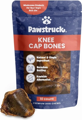 Pawstruck Natural Knee Cap Dog Bones - Treats for Aggressive Chewers, Low Fat & High Protein Chews, Beef Flavor, Long-Lasting Rawhide Alternatives - 10 Pack, Packaging May Vary