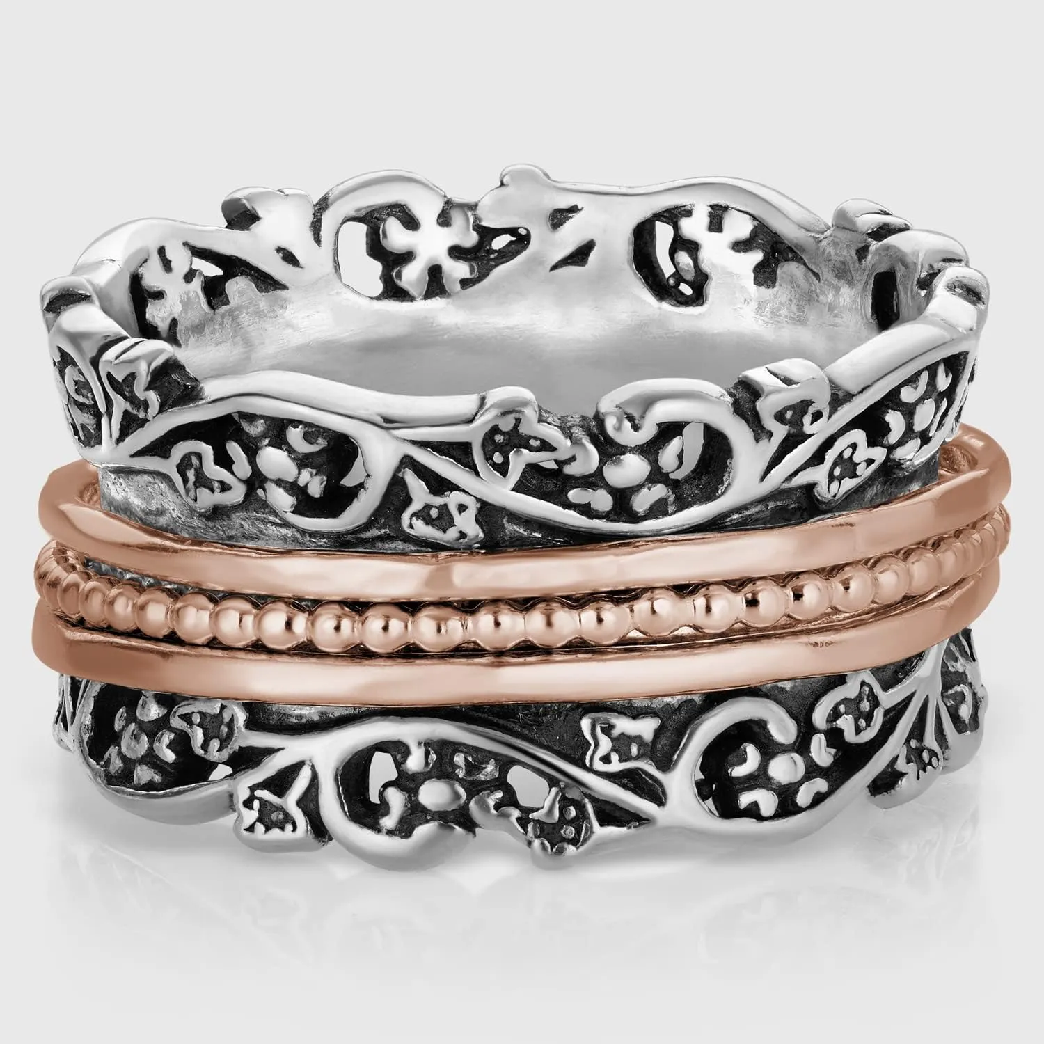 Paz Creations 925 Sterling Silver Spinner Ring for Woman, Anxiety Fidget Rings Hand Crafted, Vintage Style, with 1 Year Warranty