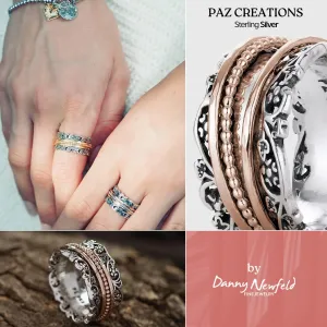 Paz Creations 925 Sterling Silver Spinner Ring for Woman, Anxiety Fidget Rings Hand Crafted, Vintage Style, with 1 Year Warranty