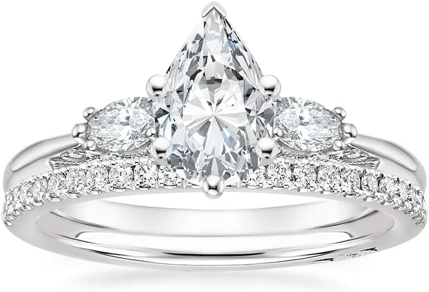 Pear Moissanite Engagement Ring 1-3.09 CT acori Three Stone Wedding Bridal Set 925 Sterling Silver 10K 14K 18K Gold Anniversary Promise Ring Valentine Gift for Her