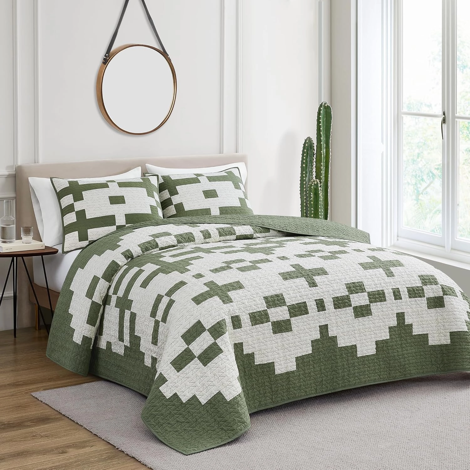 PENDLETON Painted Cove Queen Size Cotton Quilt Set, Southwestern Farmhouse Bedding Cover, Soft Warm Bed Spread with Matching Pillowcase for All Seasons Chic Home Decor Bedding Sets, Full/Queen, Sage