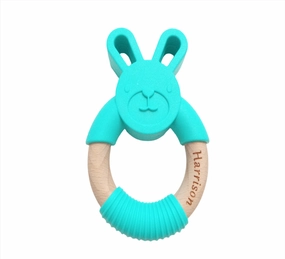 Personalised Bunny Teething Ring - Teal