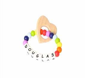 Personalised Rainbow Teething Ring - Heart