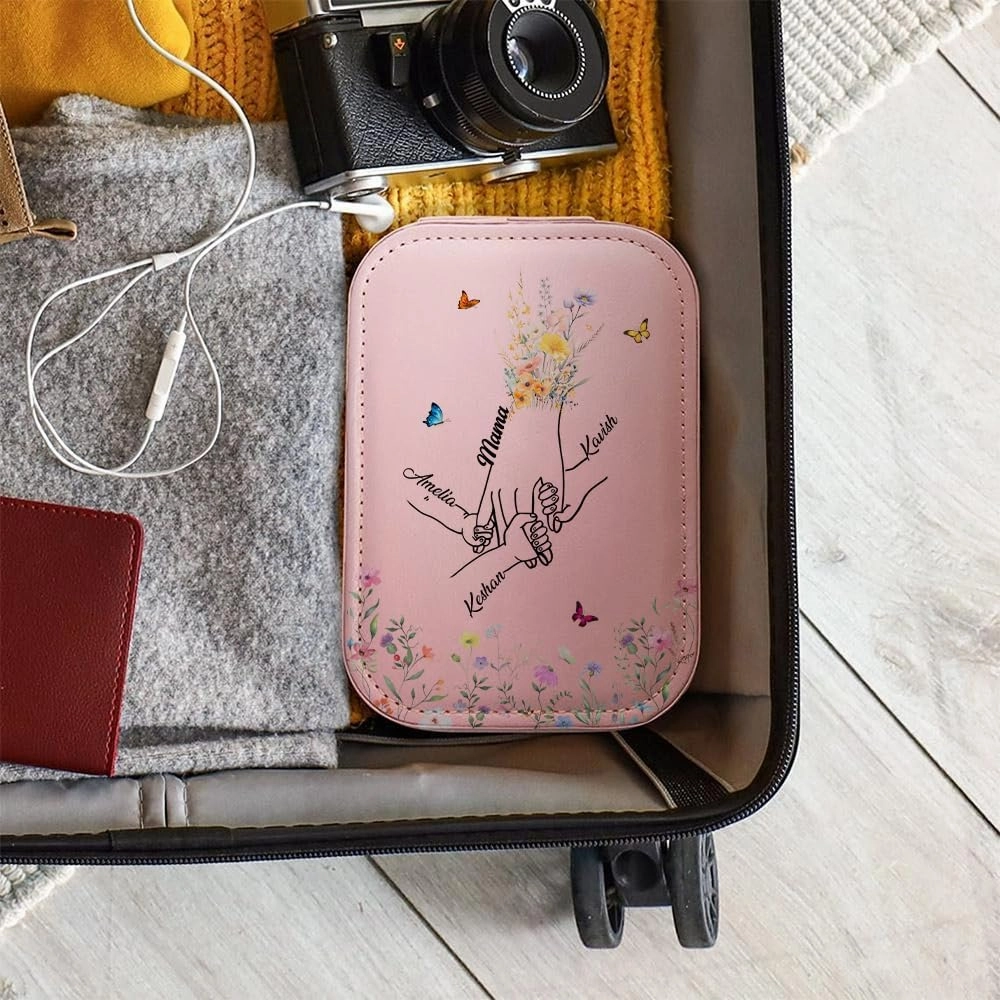Personalized Best Mom Ever Travel Makeup Bag With LED Mirror Leather, Custom Name Makeup Organizer Portable Jewelry Organizer Case Valentine's, Birthday, Christmas Gifts for Women