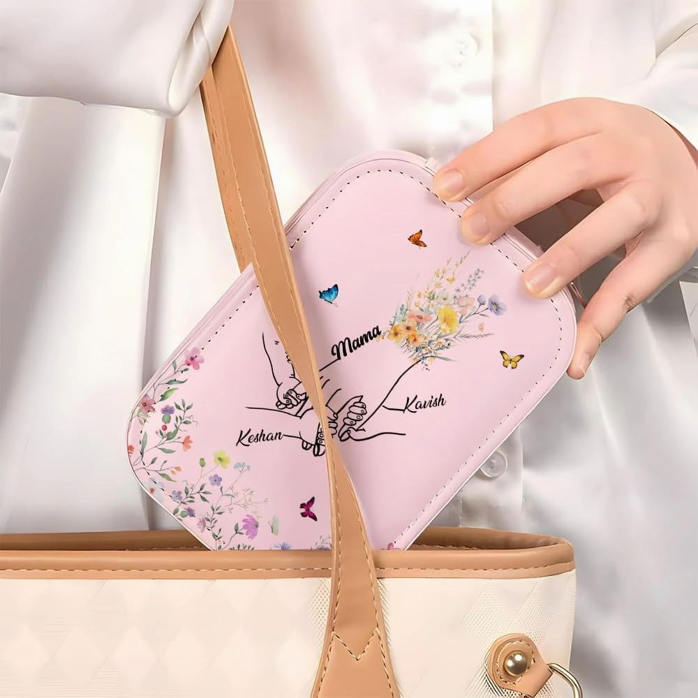 Personalized Best Mom Ever Travel Makeup Bag With LED Mirror Leather, Custom Name Makeup Organizer Portable Jewelry Organizer Case Valentine's, Birthday, Christmas Gifts for Women