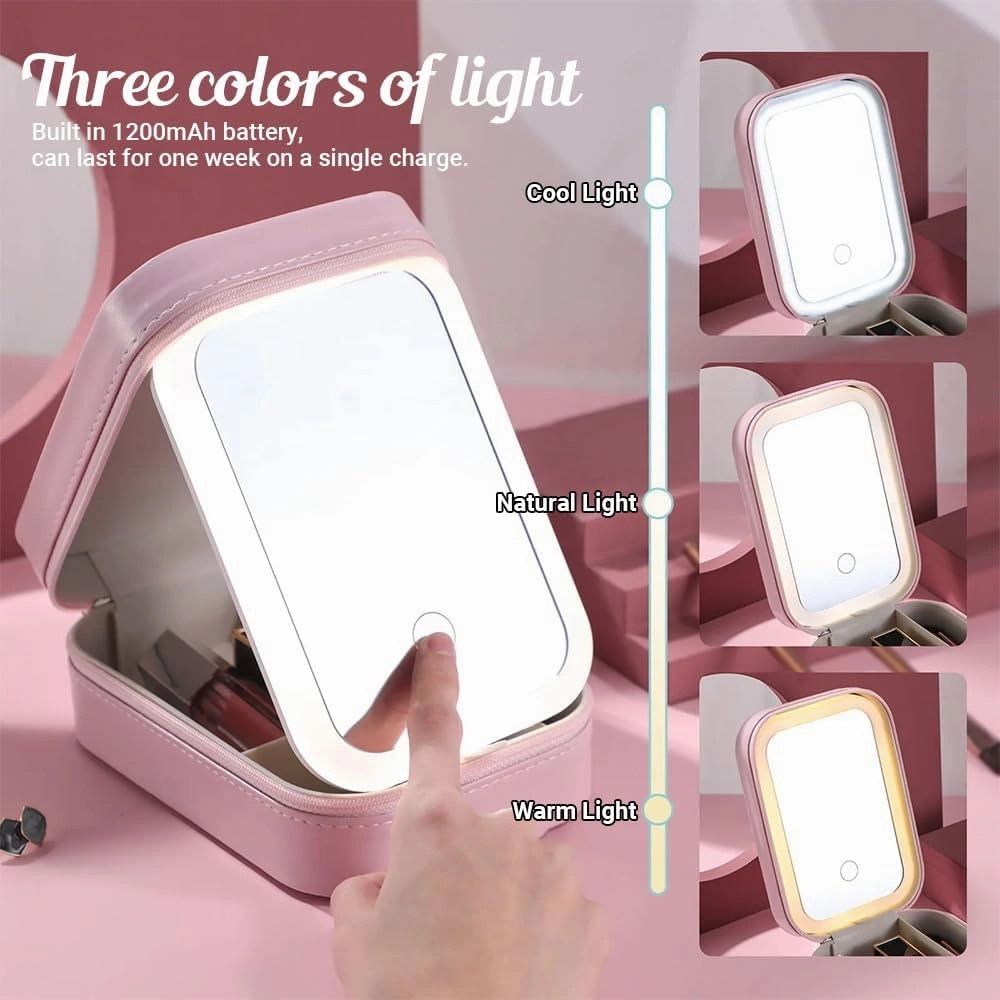 Personalized Best Mom Ever Travel Makeup Bag With LED Mirror Leather, Custom Name Makeup Organizer Portable Jewelry Organizer Case Valentine's, Birthday, Christmas Gifts for Women
