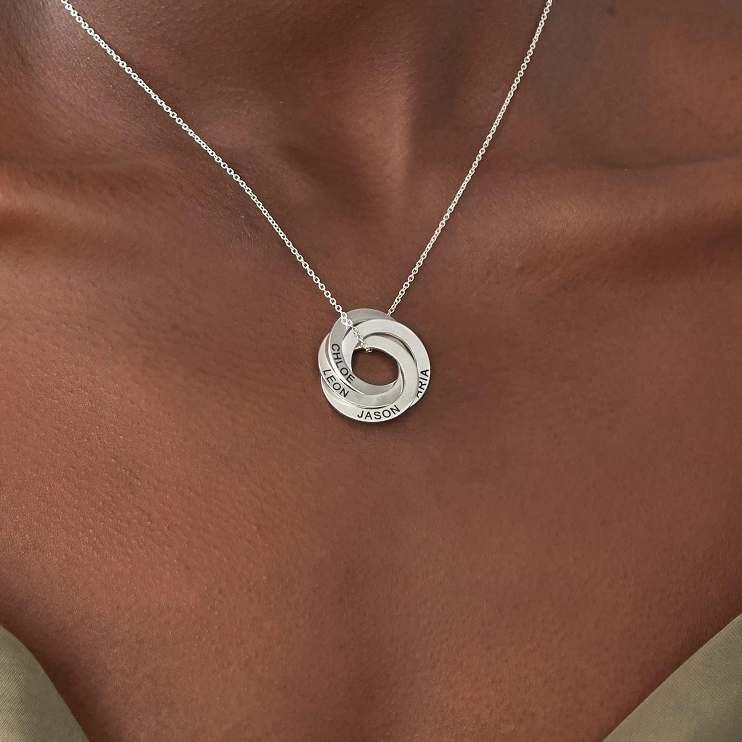Personalized Russian Rings Necklace with Inscriptions - Two, Three, Four or Five Custom Pendant - Dainty Gift for Her, Women - Jewelry for Mother's Day, Christmas, Birthday