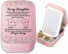 Personalized The Reflection of Love LED Makeup Box, Custom Travel Cometic Case with Lighted Mirror, Portable Makeup Organizer, Gift for Mom, Daughter, Women & Girls