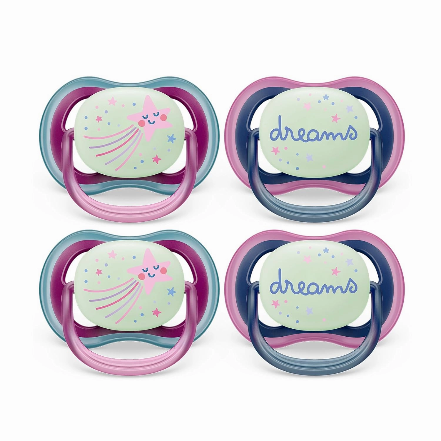 Philips Avent Ultra Air Pacifier 6-18m, Falling Star/Dreams, Nighttime, 4 Pack SCF376/09