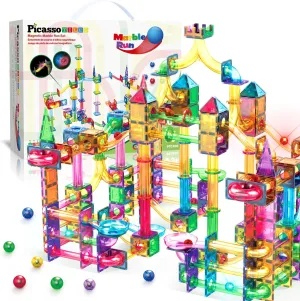 PicassoTiles 200 Piece Magnetic Marble Run Marbles for Kids Race Track Toy Set Marble Maze Sensory Toys for Toddlers STEM Educational Magnet Building Blocks Construction Building Tiles Boys Girls 3 