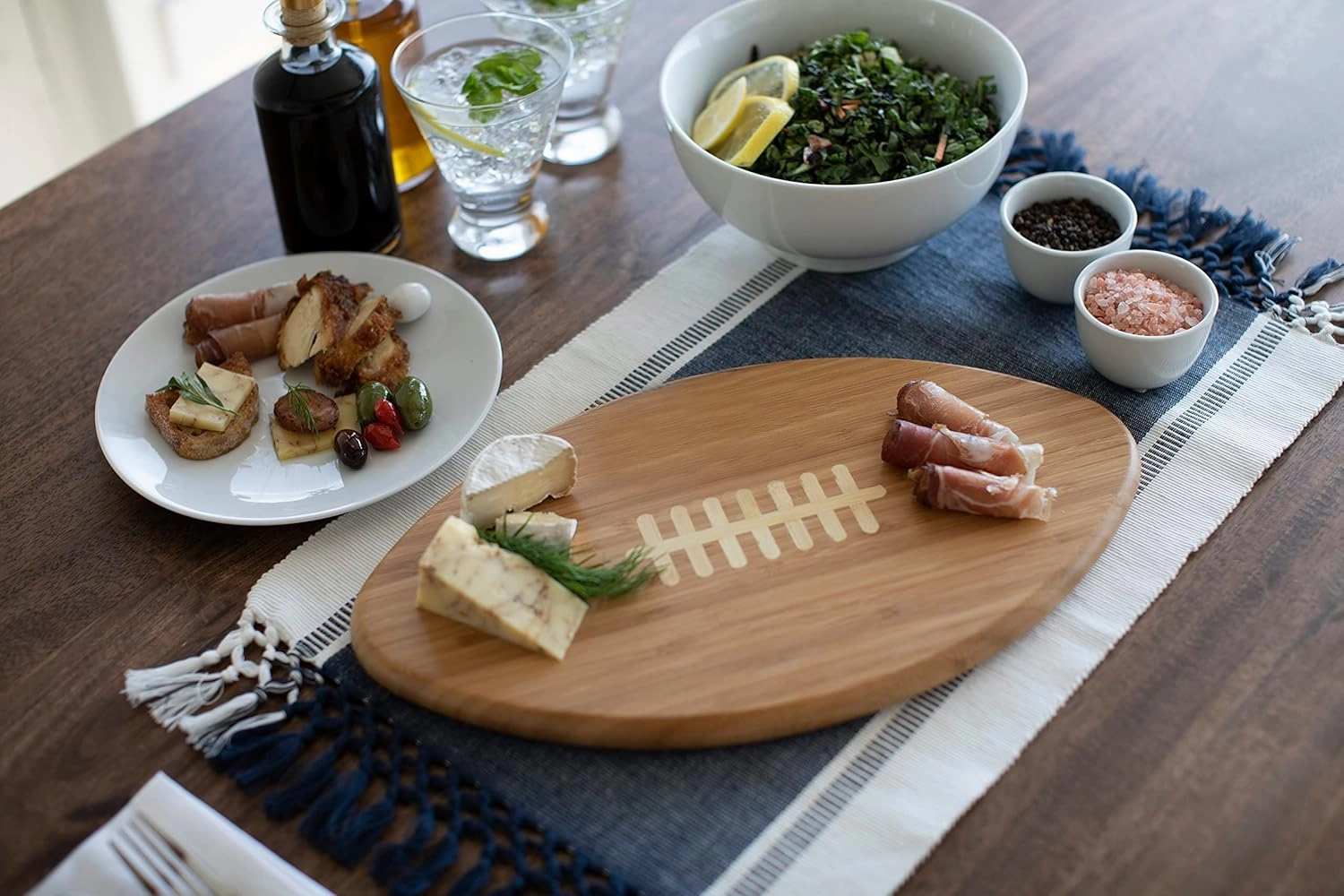 PICNIC TIME NFL Touchdown! Football Cheese Board, Novelty Charcuterie Board, Serving Platter, Cheese Boards Charcuterie Boards, Wood Cutting Board, (Bamboo)