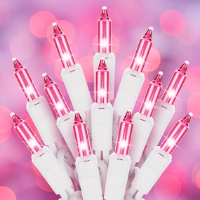 Pink Christmas String Lights, 50 Count 12 Feet Incandescent Bulb Mini Valentine's Lights, Waterproof Pink Lights for Indoor Valentine's Day Garland Wedding Party Festival Xmas Tree Decoration 50 Count - 1PC