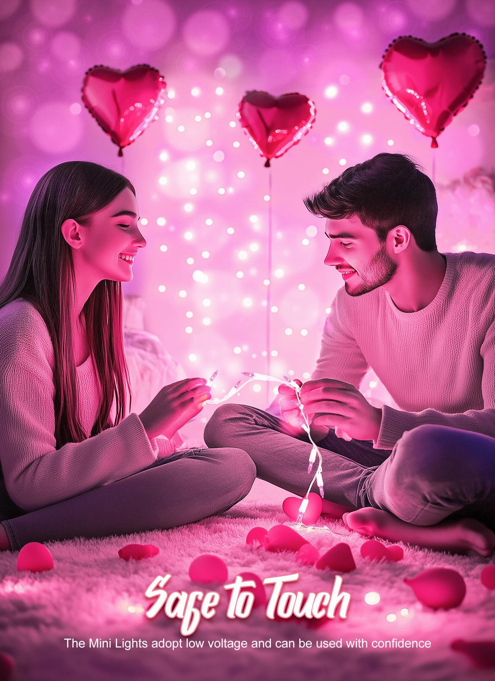 Pink Christmas String Lights, 50 Count 12 Feet Incandescent Bulb Mini Valentine's Lights, Waterproof Pink Lights for Indoor Valentine's Day Garland Wedding Party Festival Xmas Tree Decoration 50 Count - 1PC