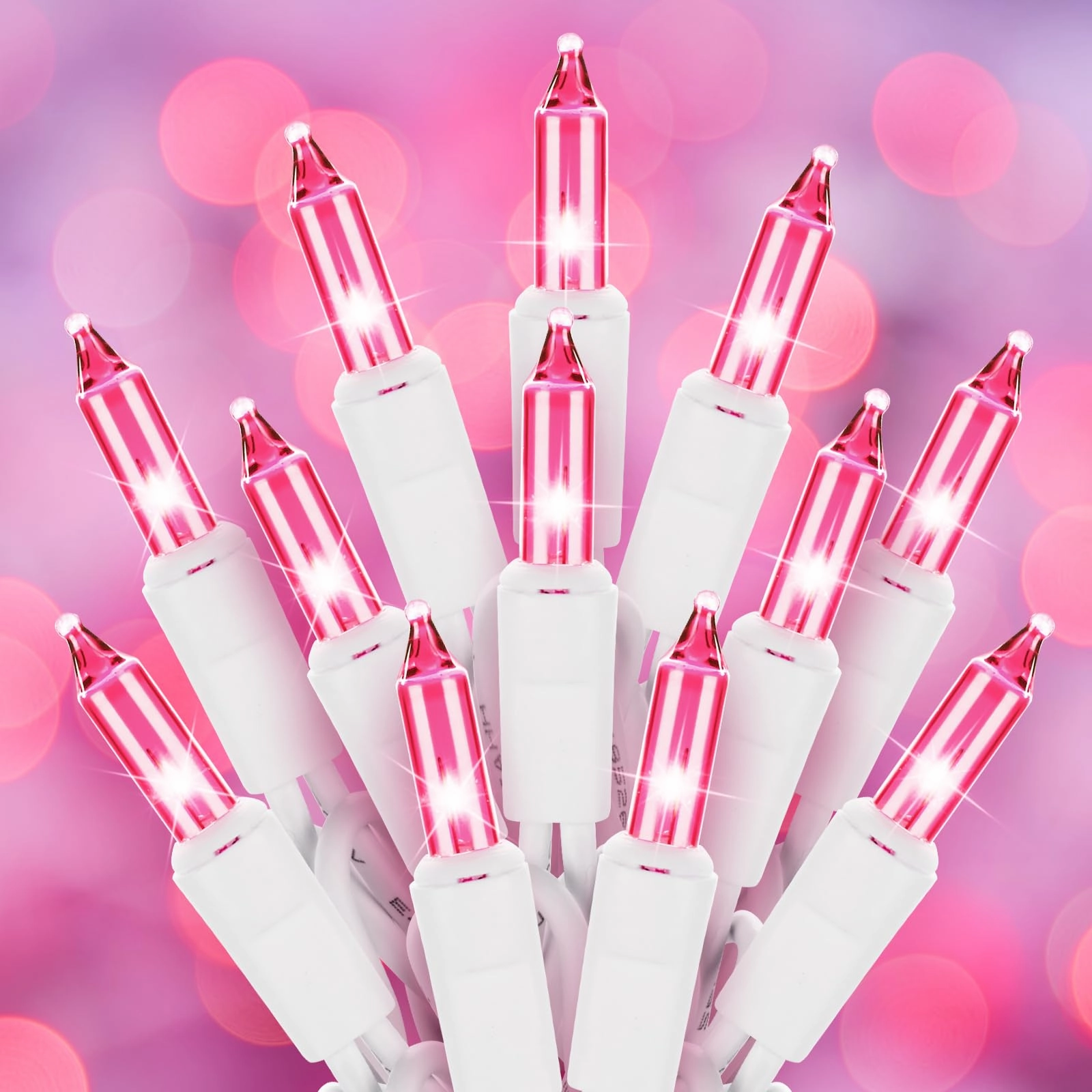 Pink Christmas String Lights, 50 Count 12 Feet Incandescent Bulb Mini Valentine's Lights, Waterproof Pink Lights for Indoor Valentine's Day Garland Wedding Party Festival Xmas Tree Decoration 50 Count - 1PC