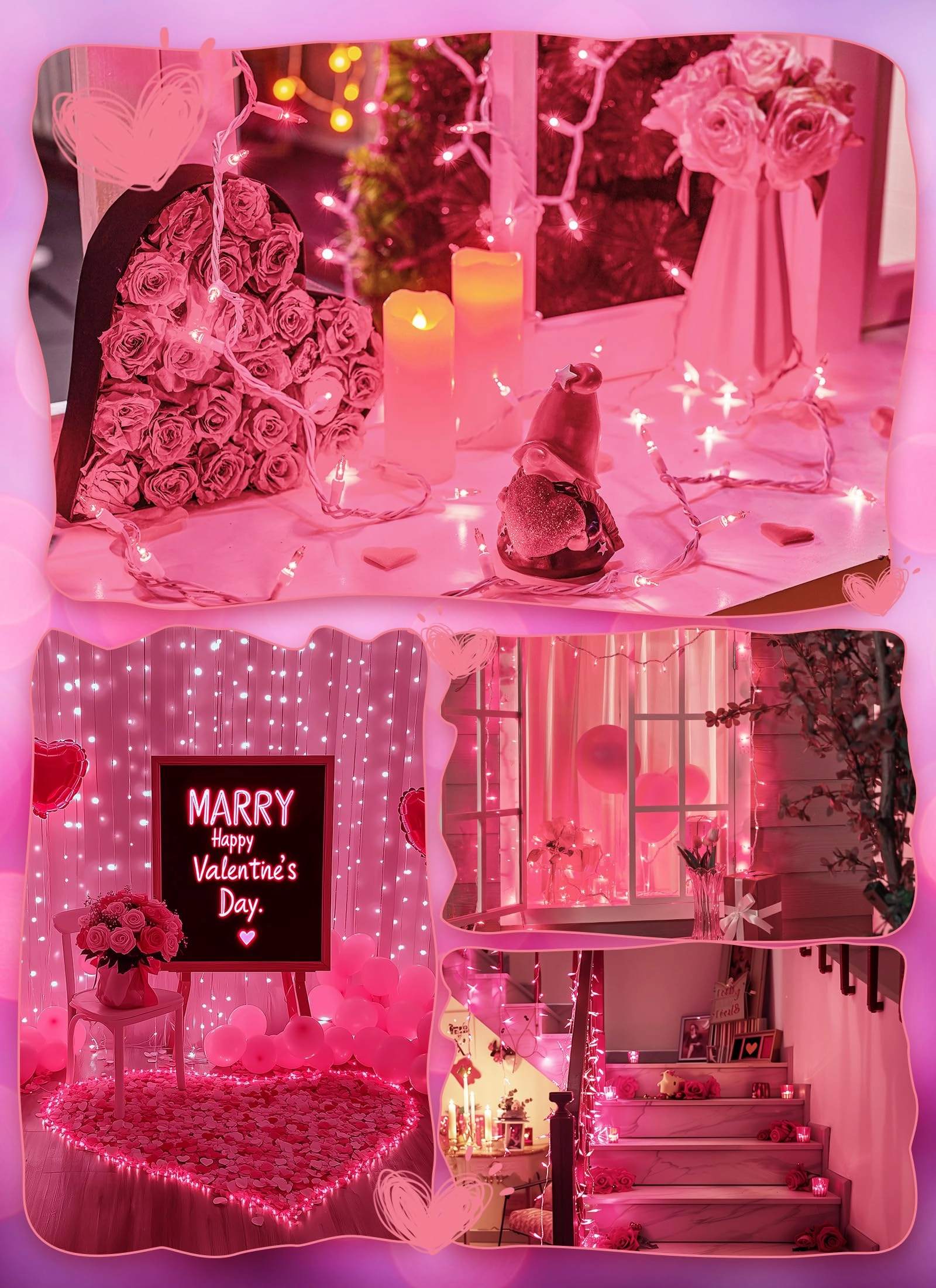 Pink Christmas String Lights, 50 Count 12 Feet Incandescent Bulb Mini Valentine's Lights, Waterproof Pink Lights for Indoor Valentine's Day Garland Wedding Party Festival Xmas Tree Decoration 50 Count - 1PC