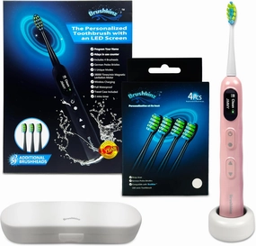 Pink Electric Toothbrush with Travel Case & 8 Vibrating German Pedex Bristle Brush Heads