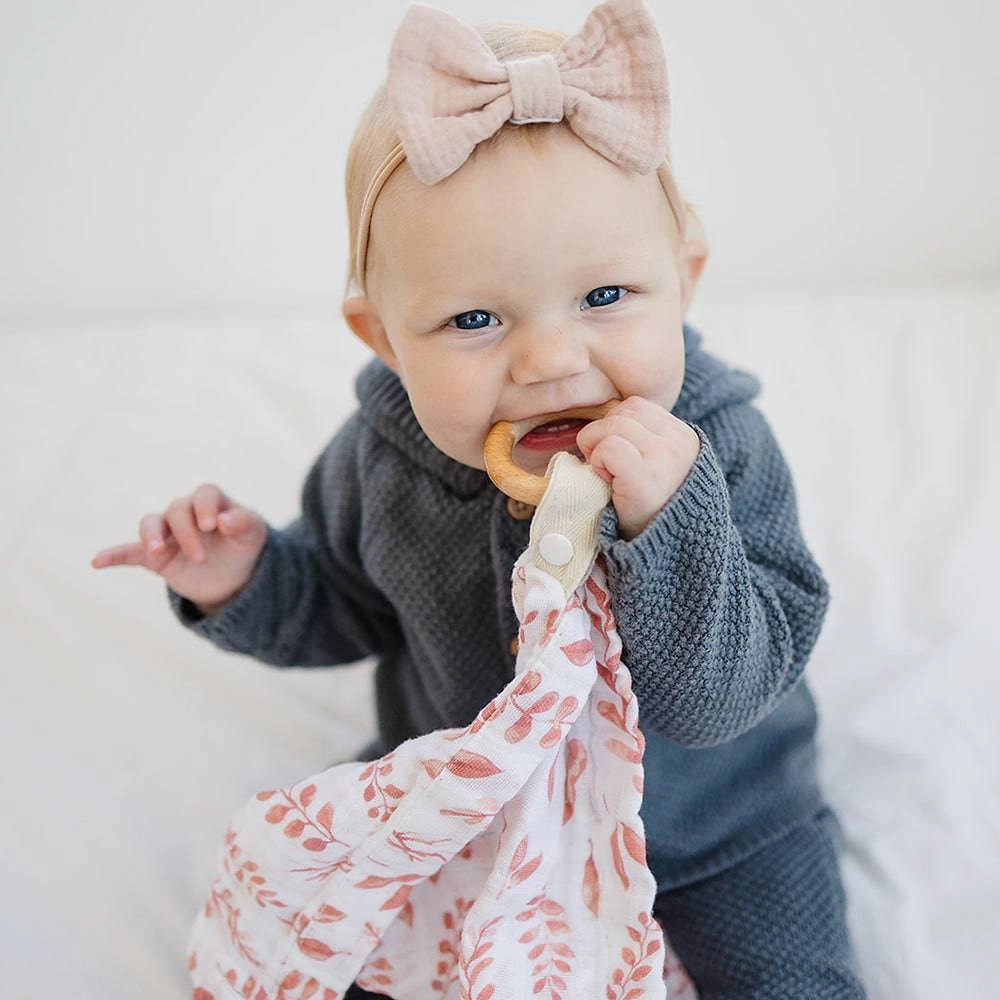 Pink Leaves Classic Muslin Teether Blanket