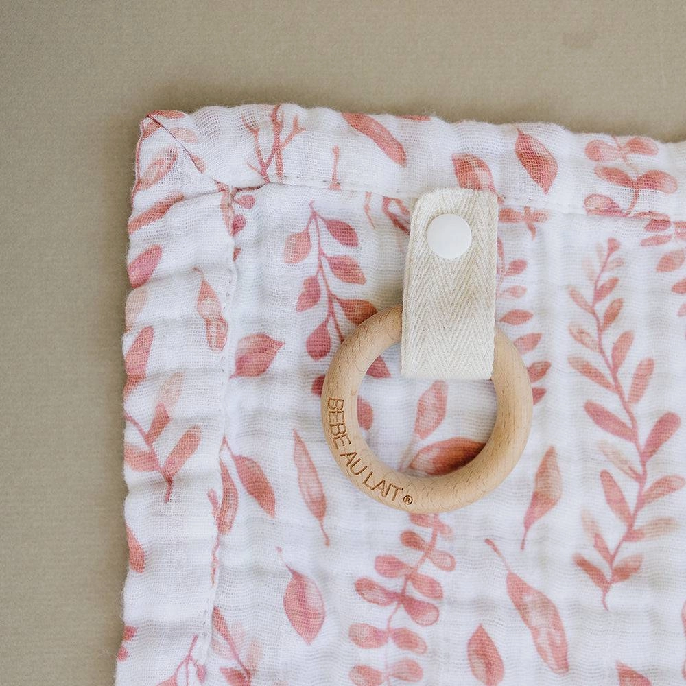 Pink Leaves Classic Muslin Teether Blanket