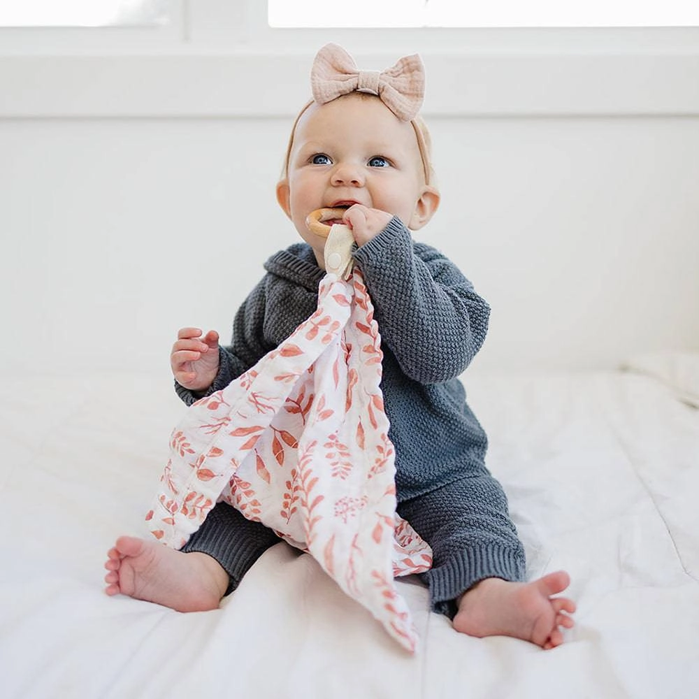 Pink Leaves Classic Muslin Teether Blanket