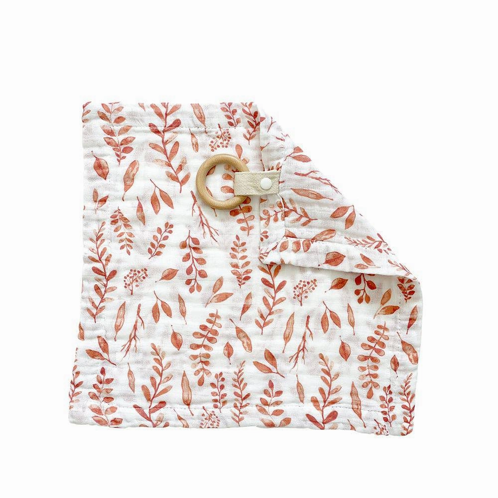 Pink Leaves Classic Muslin Teether Blanket