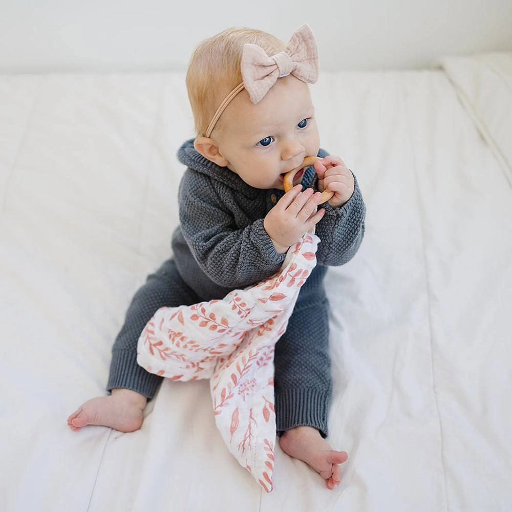 Pink Leaves Classic Muslin Teether Blanket