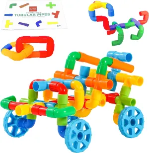 Pipe Building Toys, Early Learning Educational Tubular Pipes, Kids Building Blocks, STEM Toys for 3 Year Old   Boys and Girls, 72 Pcs Stim Toy Set