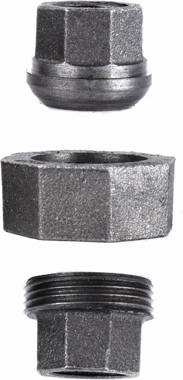 PIPE DECOR Union Fitting, 3/4 Inch, Black Malleable Iron, Set of 4 – for Plumbing, DIY Furniture, and Standard 3/4 Inch Plumbing Pipe