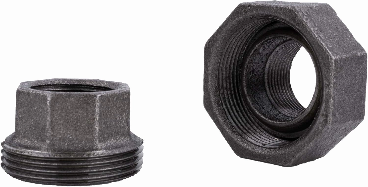 PIPE DECOR Union Fitting, 3/4 Inch, Black Malleable Iron, Set of 4 – for Plumbing, DIY Furniture, and Standard 3/4 Inch Plumbing Pipe