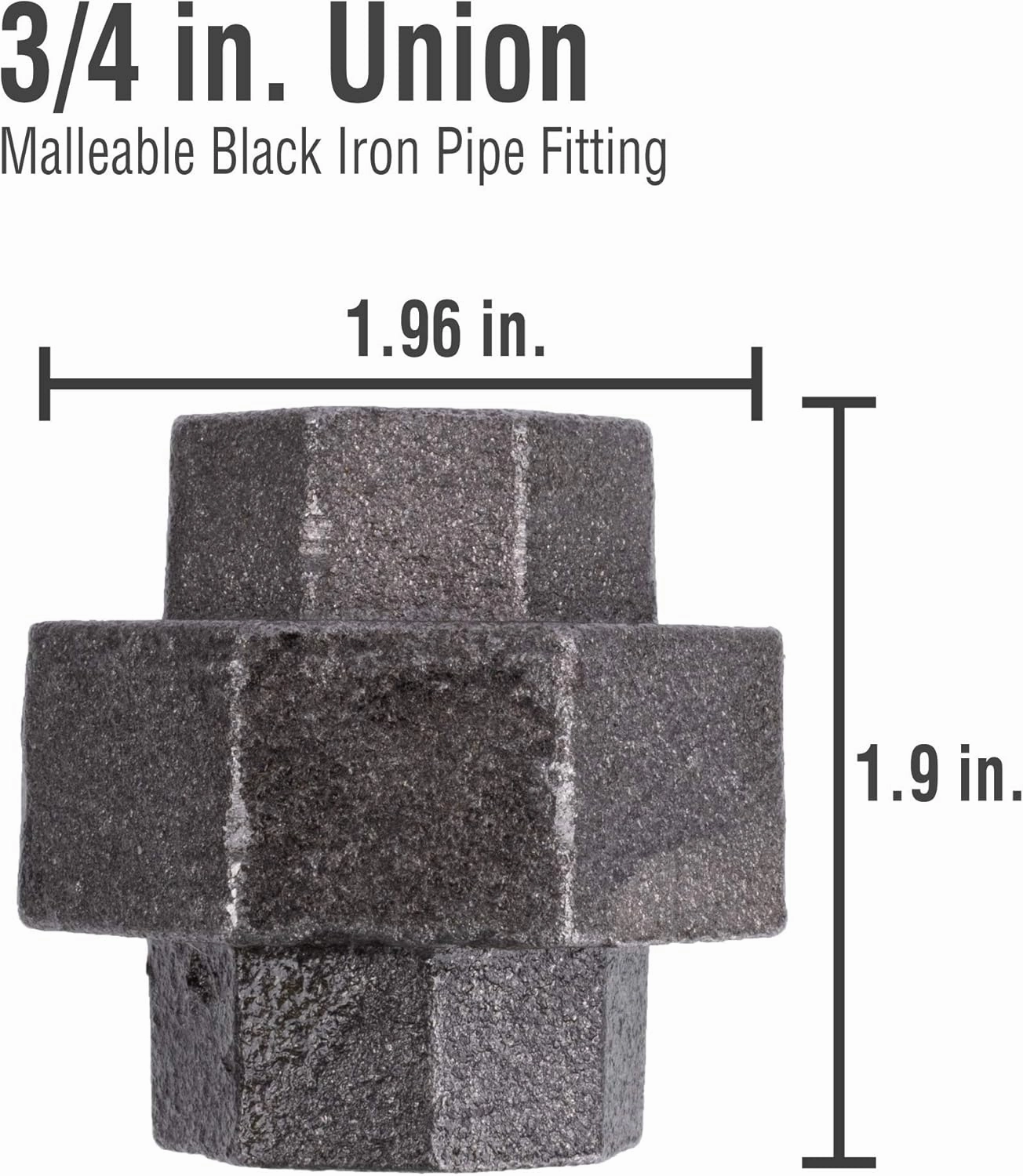 PIPE DECOR Union Fitting, 3/4 Inch, Black Malleable Iron, Set of 4 – for Plumbing, DIY Furniture, and Standard 3/4 Inch Plumbing Pipe