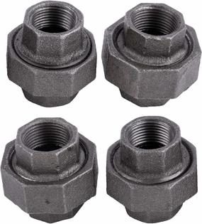 PIPE DECOR Union Fitting, 3/4 Inch, Black Malleable Iron, Set of 4 – for Plumbing, DIY Furniture, and Standard 3/4 Inch Plumbing Pipe