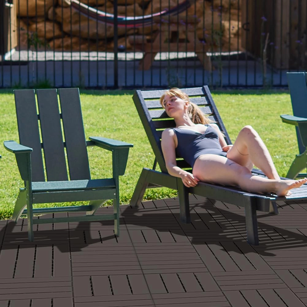 Plastic Interlocking Deck Tiles, 36 Pack, 12"x12" Patio Decking Tiles Not-Slip All Weather Use, PVC Waterproof Outdoor Flooring Pavers for Backyard, Poolside, Porch, Balcony, Brown