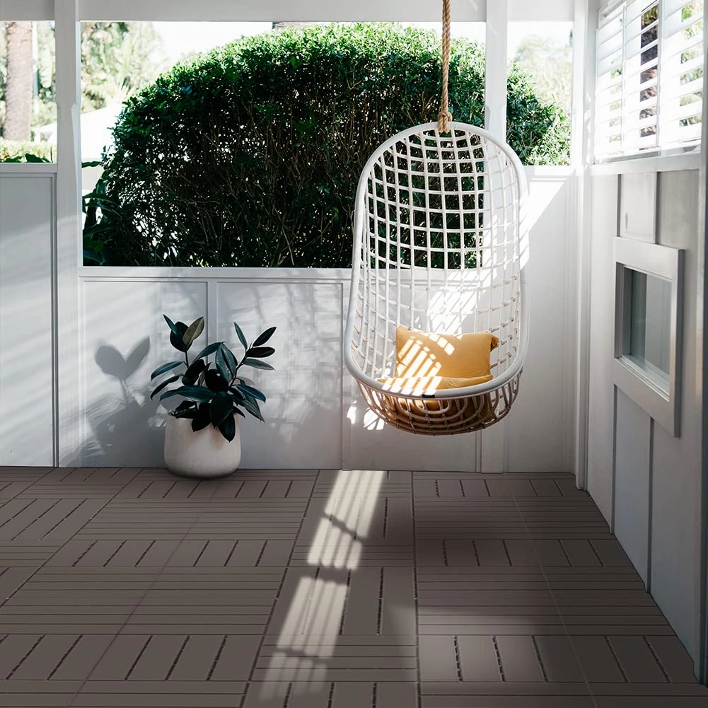 Plastic Interlocking Deck Tiles, 36 Pack, 12"x12" Patio Decking Tiles Not-Slip All Weather Use, PVC Waterproof Outdoor Flooring Pavers for Backyard, Poolside, Porch, Balcony, Brown