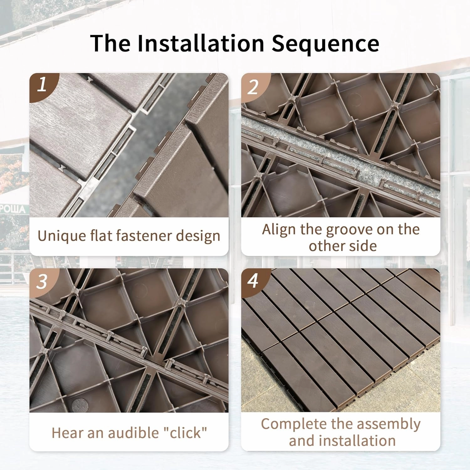 Plastic Interlocking Deck Tiles, 36 Pack, 12"x12" Patio Decking Tiles Not-Slip All Weather Use, PVC Waterproof Outdoor Flooring Pavers for Backyard, Poolside, Porch, Balcony, Brown