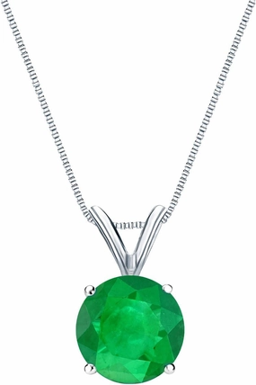 Platinum 4 Prong Basket Green Emerald Gemstone Solitare Pendant Necklace (0.60 cttw) 18"