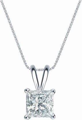 Platinum 4-Prong Basket Princess-Cut Diamond Solitaire Pendant (1/4 cttw, G-H, VS2-SI1)