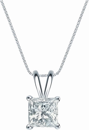 Platinum 4-Prong Basket Princess-Cut Diamond Solitaire Pendant (3/8 cttw, H-I, I1-I2)