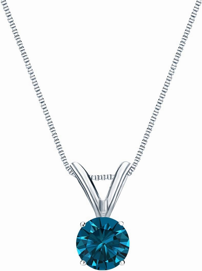 Platinum 4-Prong Basket Round-cut Blue Diamond Solitaire Pendant (1/4 cttw, Blue, I1-I2)