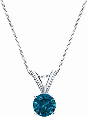 Platinum 4-Prong Basket Round-cut Blue Diamond Solitaire Pendant (1/4 cttw, Blue, I1-I2)