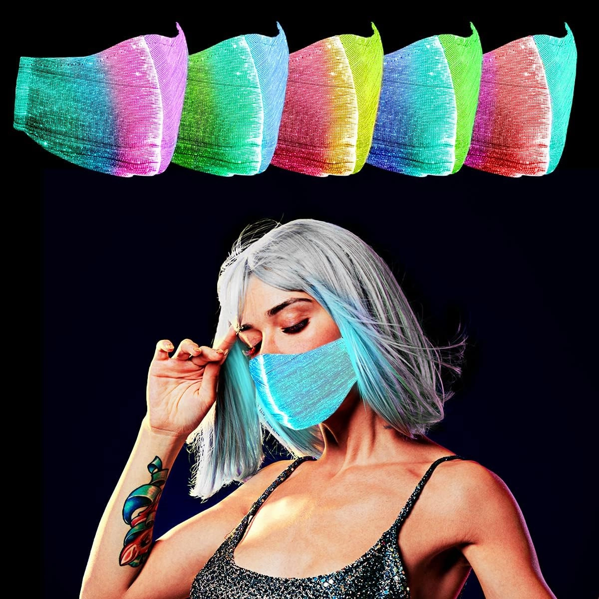 Playa Glow LED Light Up Face Mask - Rave Mask, Glow in the Dark Mask for Halloween, Christmas - 10 Dynamic Modes