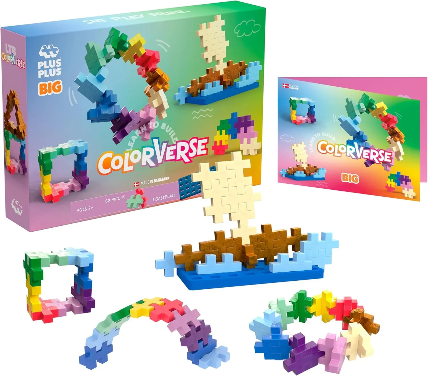 PLUS PLUS Learn to Build Big, Building Toys Set for Toddlers and Preschoolers, Stem Toys for 3  Year Old, 60 Interlocking Blocks - Colorverse