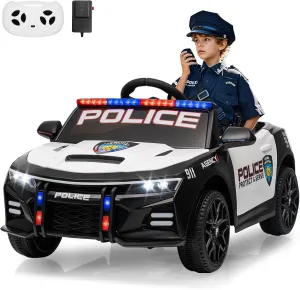 Police Car Ride on Electric Car for Kids, Ride-on Toys Cop Cars with Remote Control, Alert Tones, Megaphone, Flashing Lights, Music, Spring Suspension