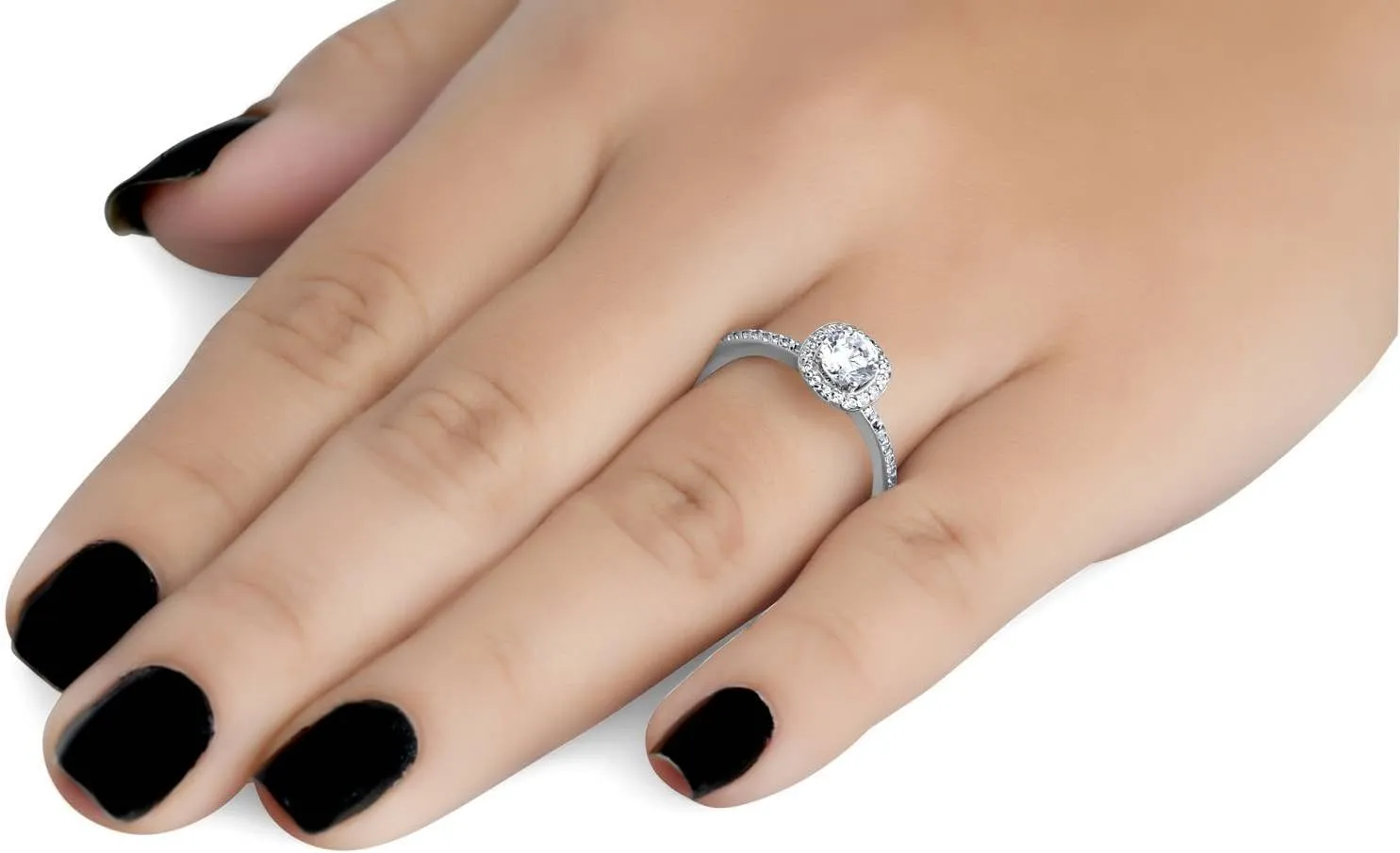 Pompeii 1ct Diamond Engagement Ring Cushion Halo 14K White Gold