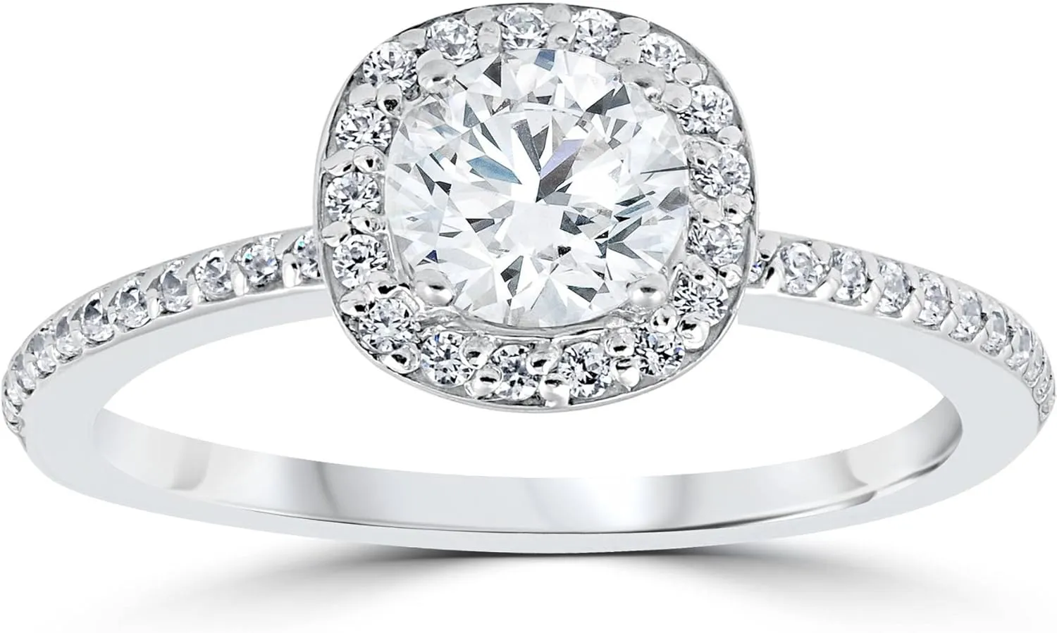 Pompeii 1ct Diamond Engagement Ring Cushion Halo 14K White Gold