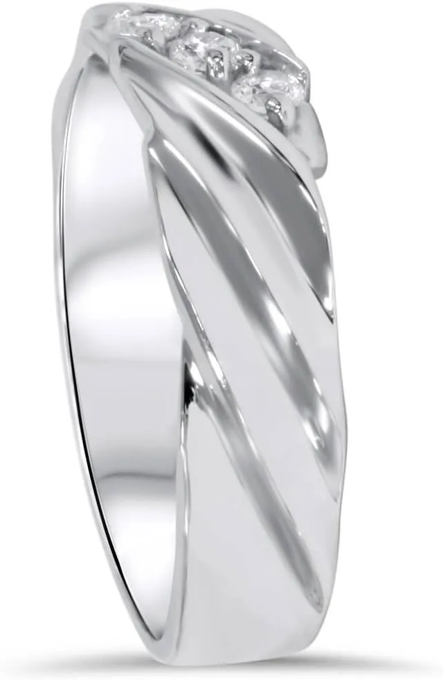 Pompeii Three Stone Diamond 14K White Gold Wedding Ring