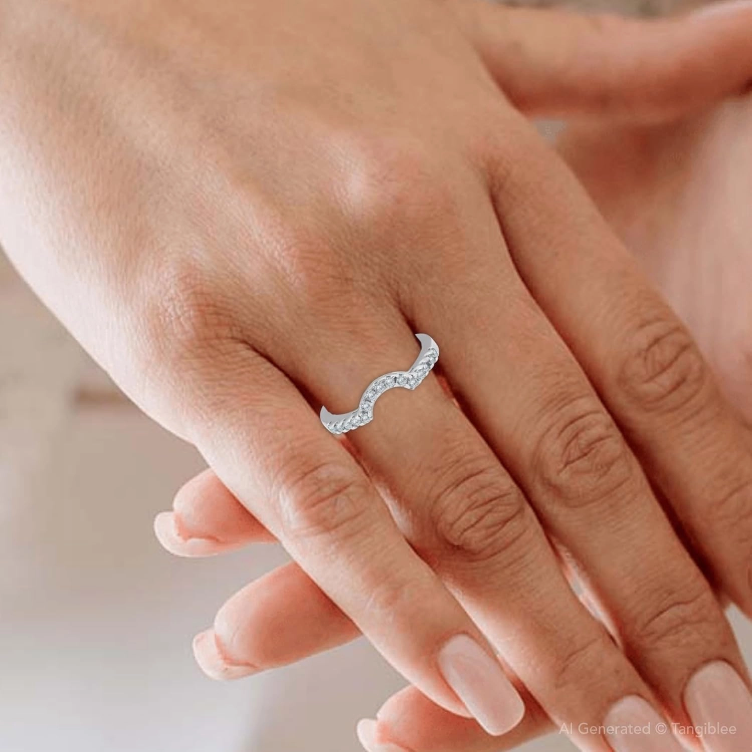 Pompeii 1/4ct Curved Diamond Notched Wedding Ring Enhancer 14K White Gold