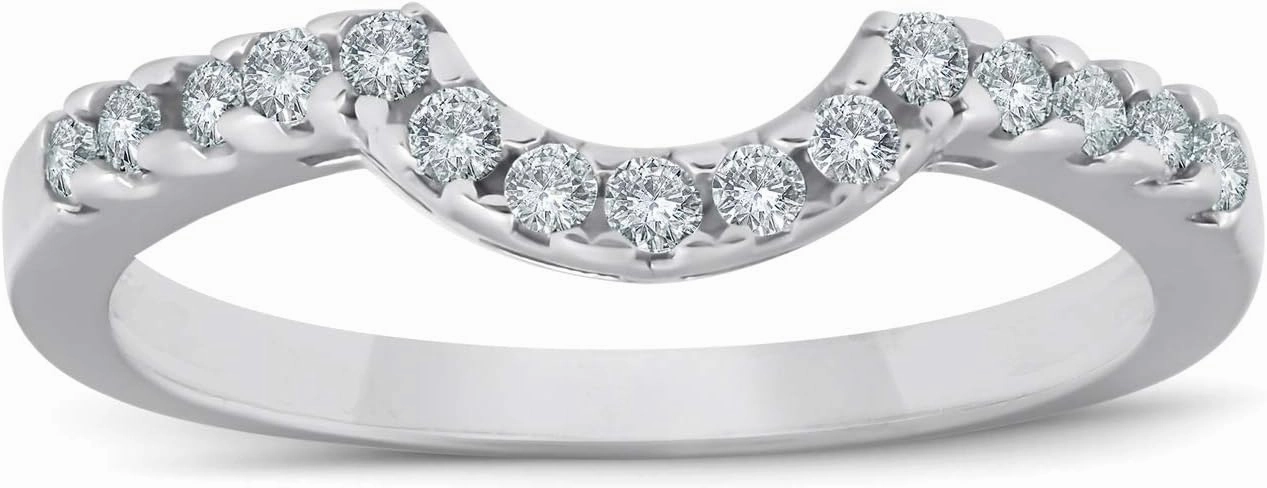 Pompeii 1/4ct Curved Diamond Notched Wedding Ring Enhancer 14K White Gold