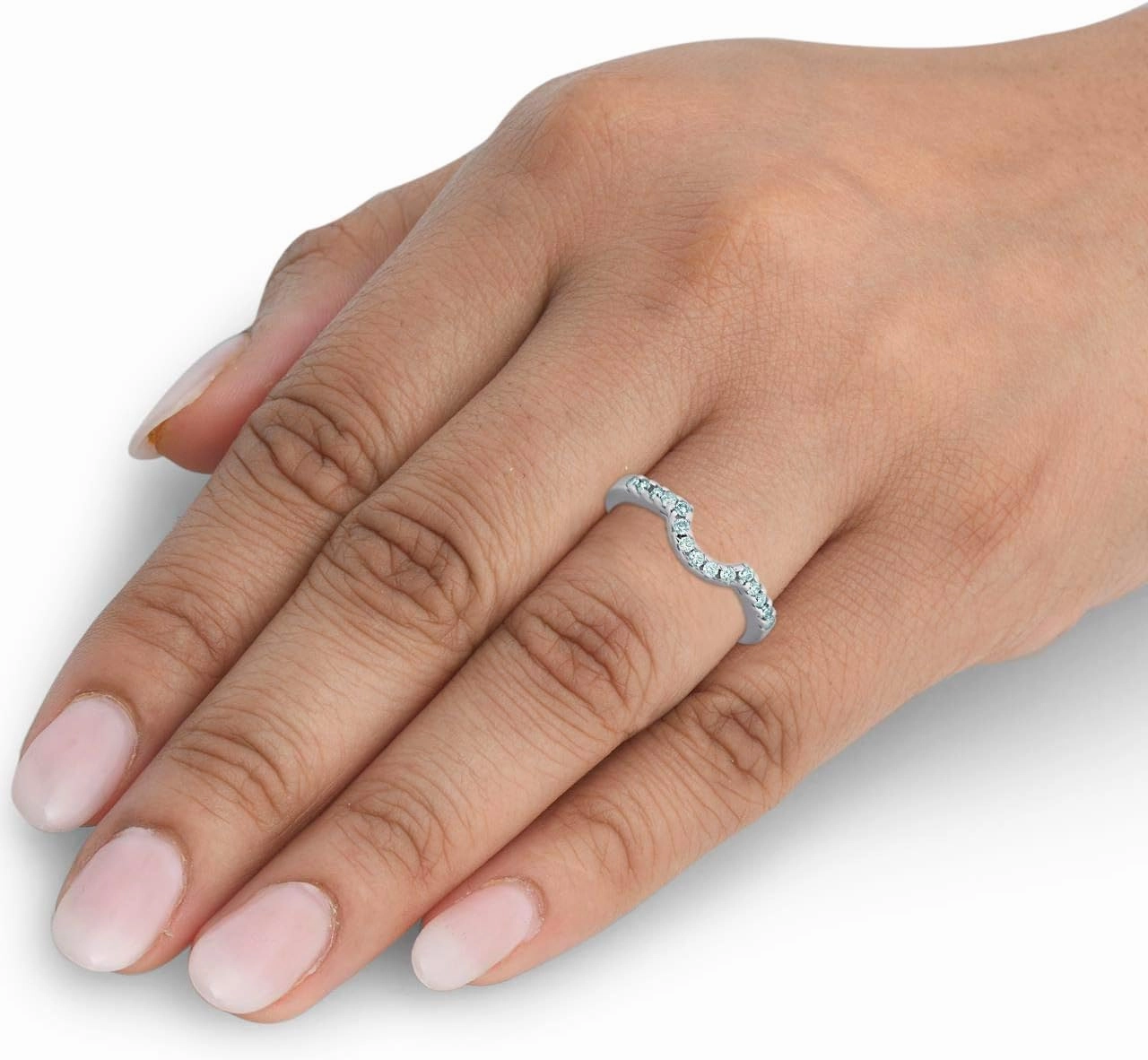 Pompeii 1/4ct Curved Diamond Notched Wedding Ring Enhancer 14K White Gold
