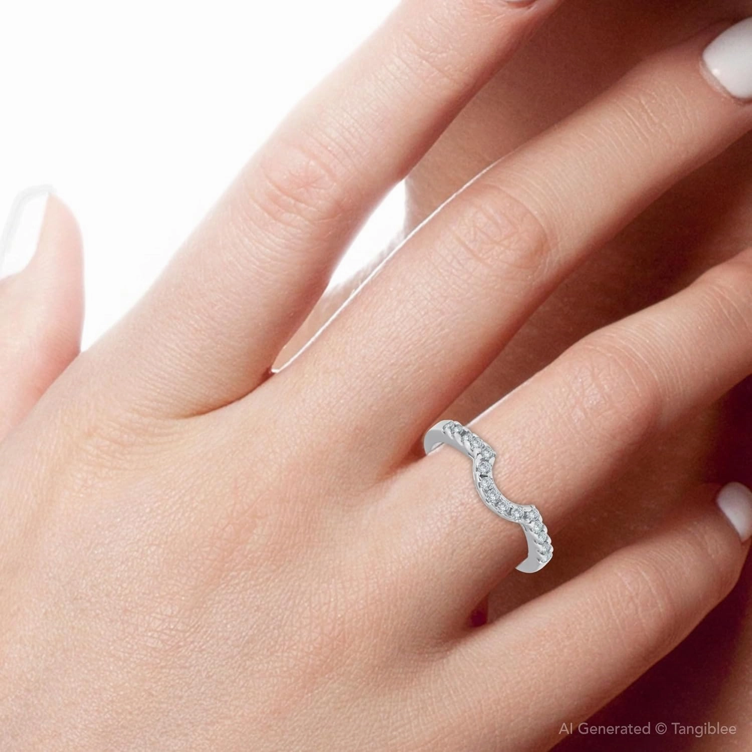 Pompeii 1/4ct Curved Diamond Notched Wedding Ring Enhancer 14K White Gold
