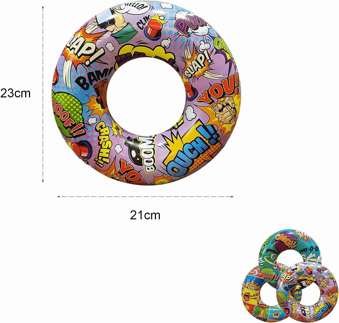 POP-Art Comics Pool Float Set, Rings Tubes, floatie for Summer Party Decorations, Funny raft Water Play - Set of 3