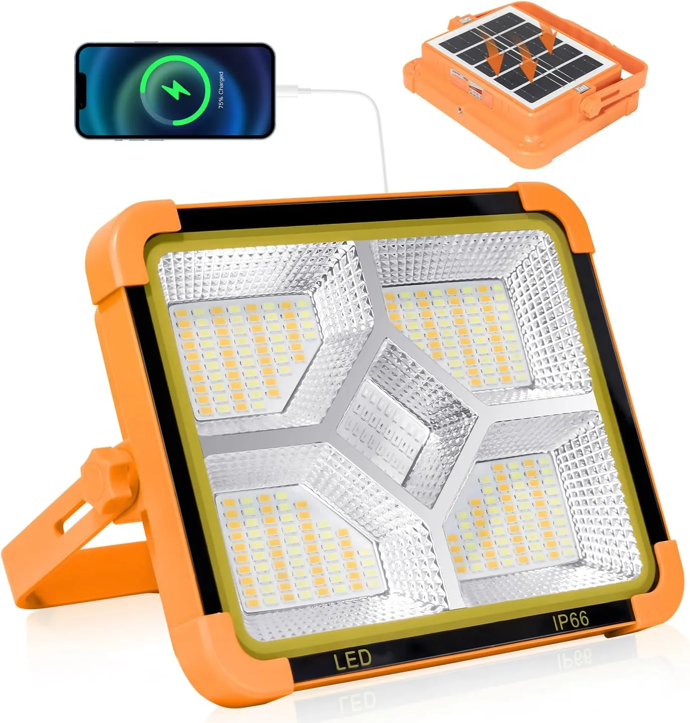 Portable LED Work Solar Light - Kifflux 100W Rechargeable Work Light 5 Modes Job Site Lighting, Magnetic Worklight Portable Flood Lights with Stand, IP66 Waterproof Camping Flashlights for Car Repair